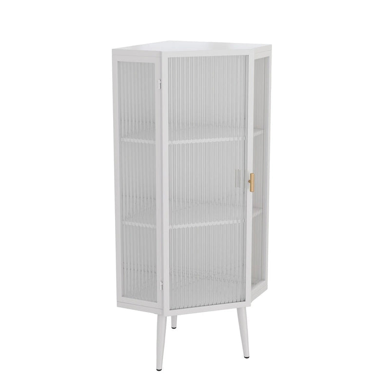 22.25" Floor Corner Cabinet with Tempered Glass Doors and Storage Shelves