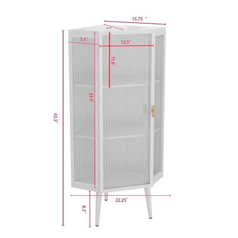 22.25" Floor Corner Cabinet with Tempered Glass Doors and Storage Shelves