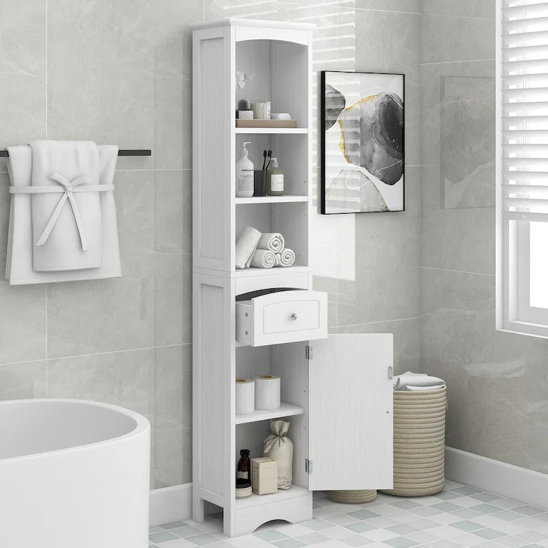 Tall Bathroom Cabinet with Drawer and Adjustable Shelf