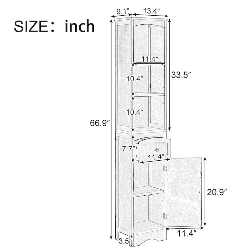 Tall Bathroom Cabinet with Drawer and Adjustable Shelf