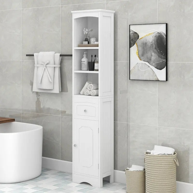 Hoher Badezimmerschrank mit Schublade und verstellbarem Einlegeboden