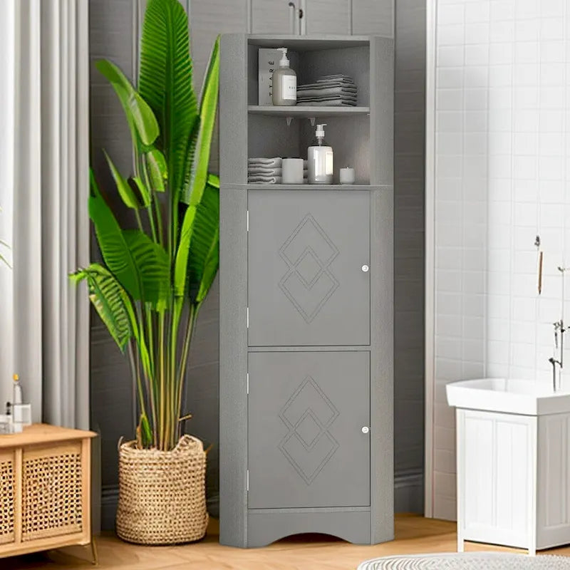 Tall Corner Bathroom Cabinet with Doors and Adjustable Shelves