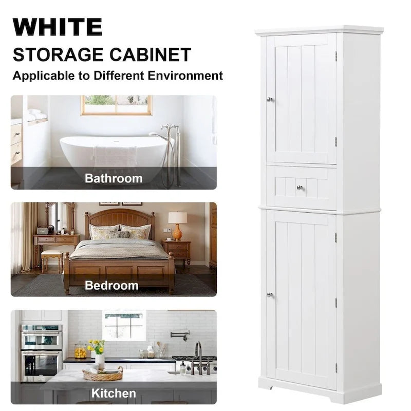 Freestanding Bathroom Storage Cabinet with Drawer and Adjustable Shelf