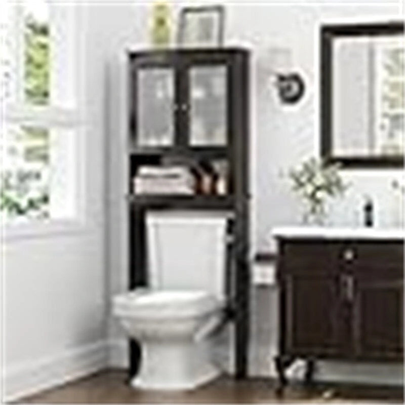 Over-the-Toilet Storage Cabinet with Glass Doors and Adjustable Shelf
