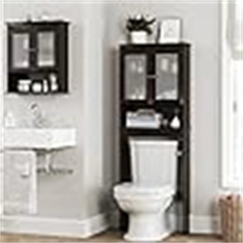 Over-the-Toilet Storage Cabinet with Glass Doors and Adjustable Shelf