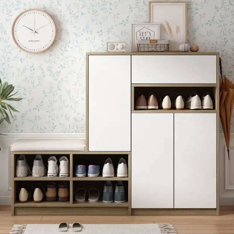 2-in-1 Shoe Storage Bench with Padded Seat and Adjustable Shelves