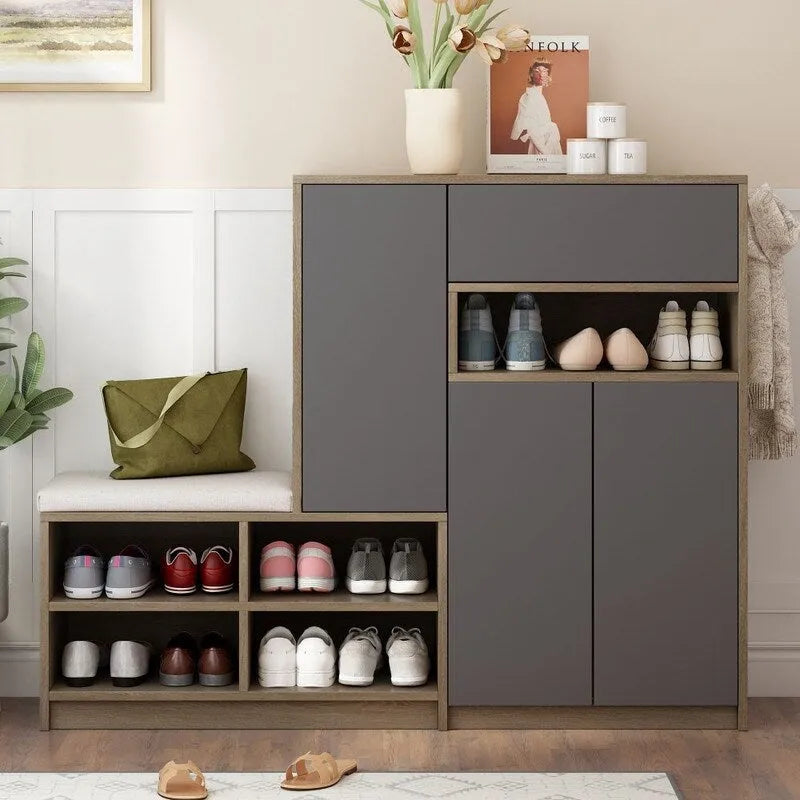 2-in-1 Shoe Storage Bench with Padded Seat and Adjustable Shelves