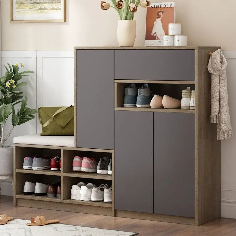 2-in-1 Shoe Storage Bench with Padded Seat and Adjustable Shelves