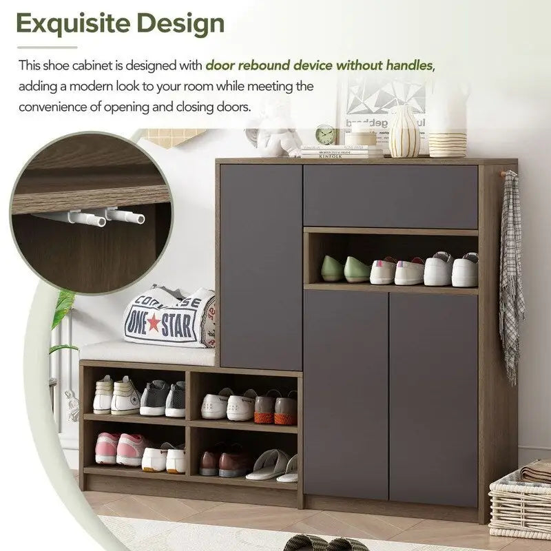 2-in-1 Shoe Storage Bench with Padded Seat and Adjustable Shelves