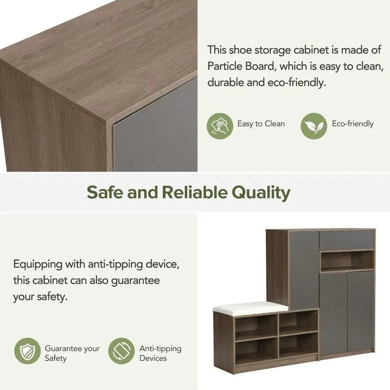 2-in-1 Shoe Storage Bench with Padded Seat and Adjustable Shelves