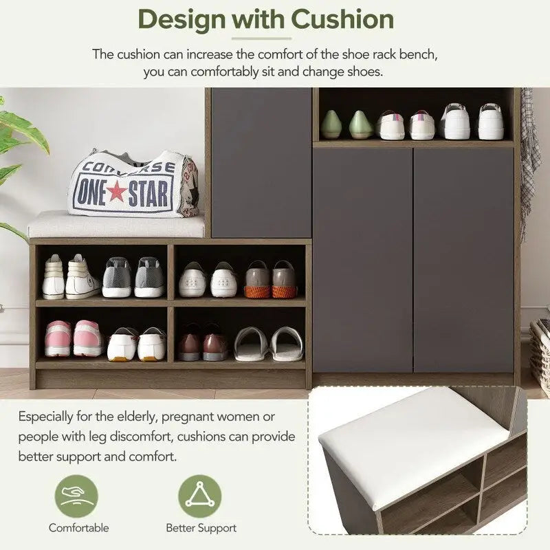 2-in-1 Shoe Storage Bench with Padded Seat and Adjustable Shelves