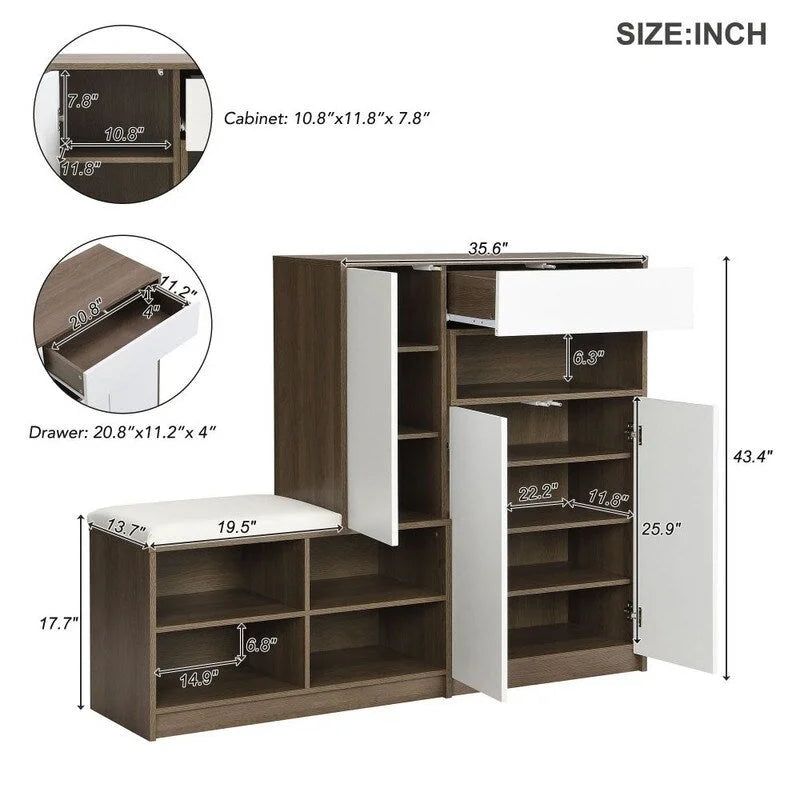 2-in-1 Shoe Storage Bench with Padded Seat and Adjustable Shelves