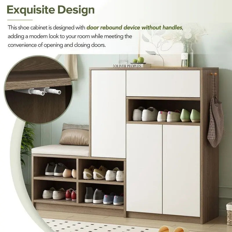 2-in-1 Shoe Storage Bench with Padded Seat and Adjustable Shelves