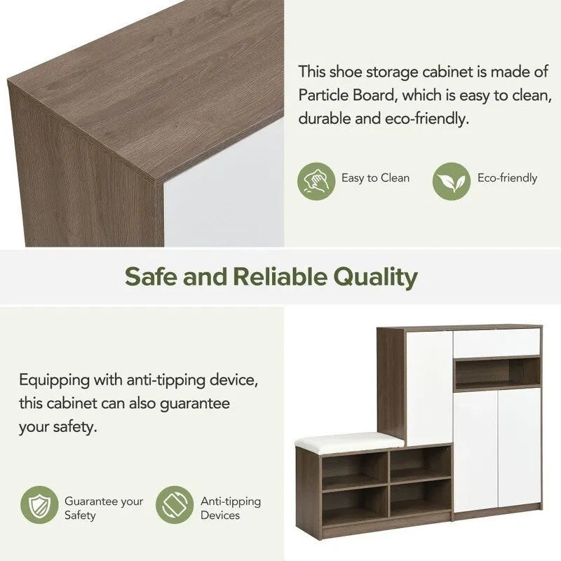 2-in-1 Shoe Storage Bench with Padded Seat and Adjustable Shelves