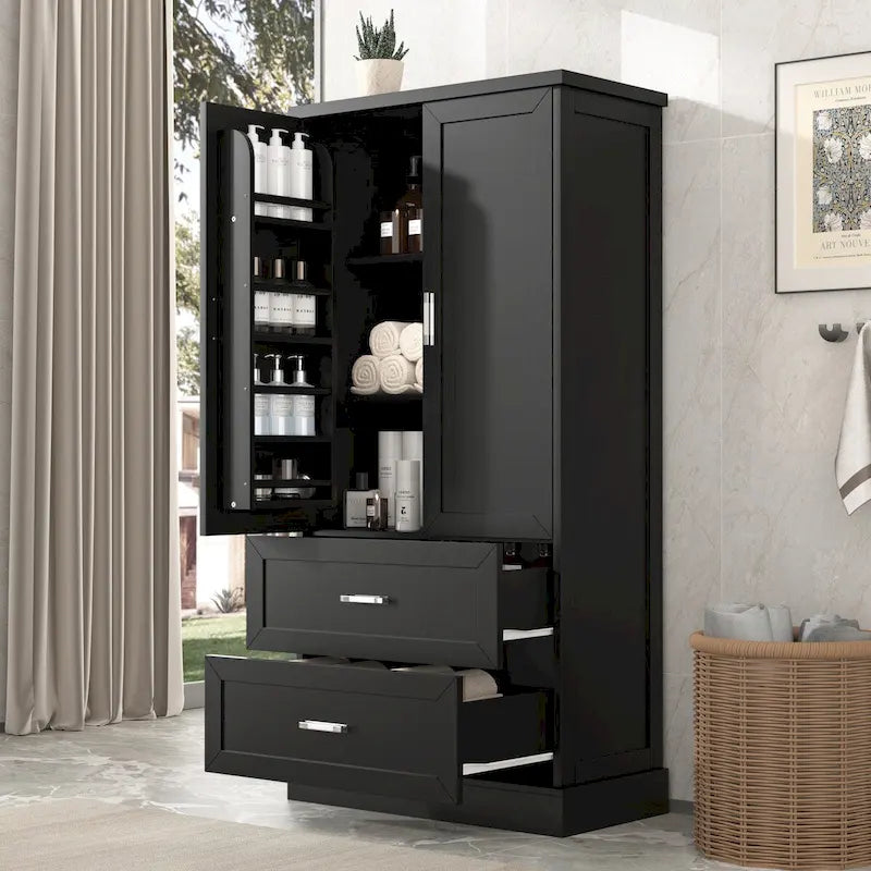 Tall Bathroom Storage Cabinet with Two Doors and Drawers