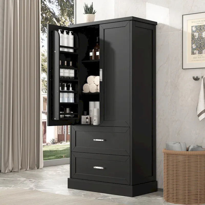 Tall Bathroom Storage Cabinet with Two Doors and Drawers