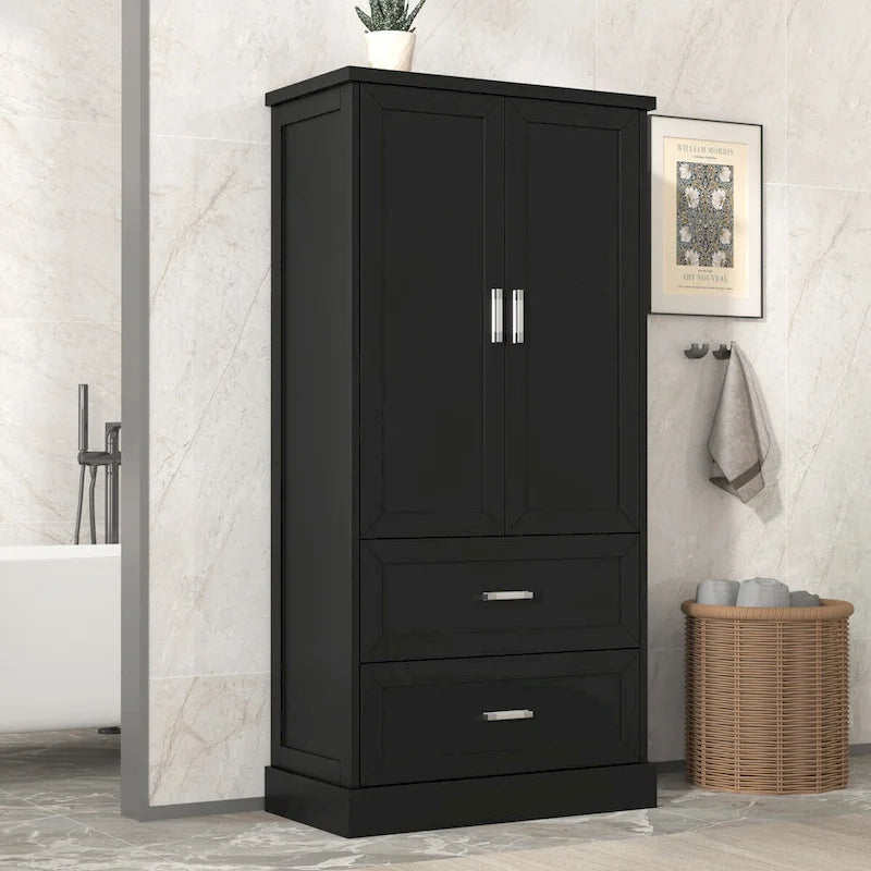 Tall Bathroom Storage Cabinet with Two Doors and Drawers