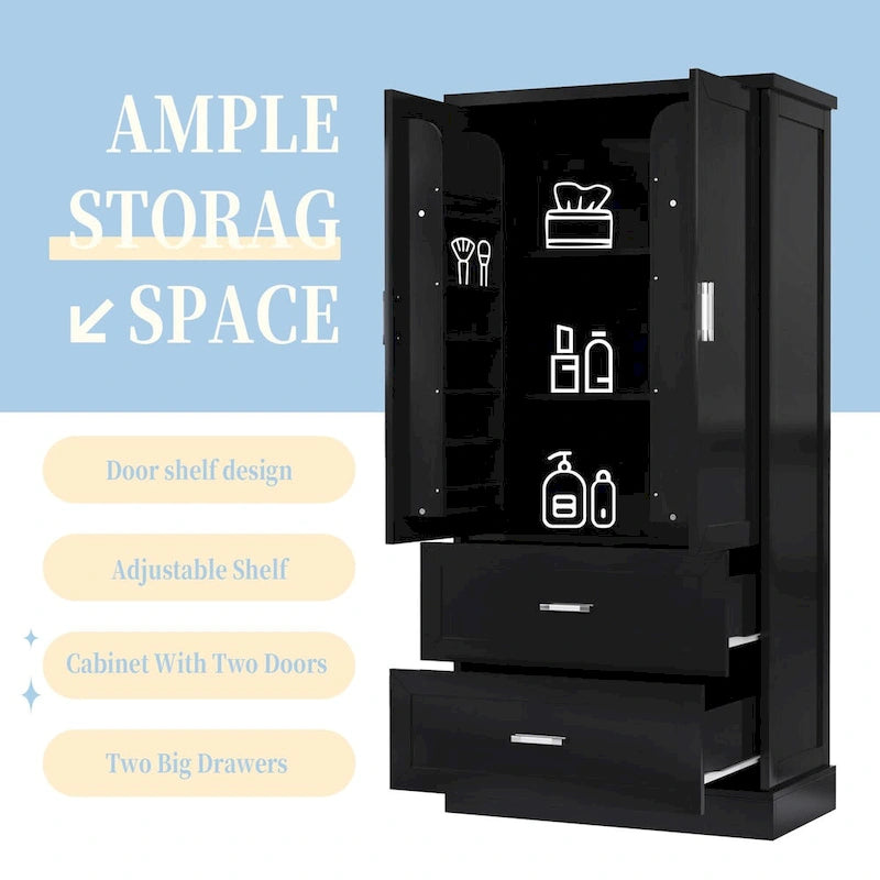 Tall Bathroom Storage Cabinet with Two Doors and Drawers