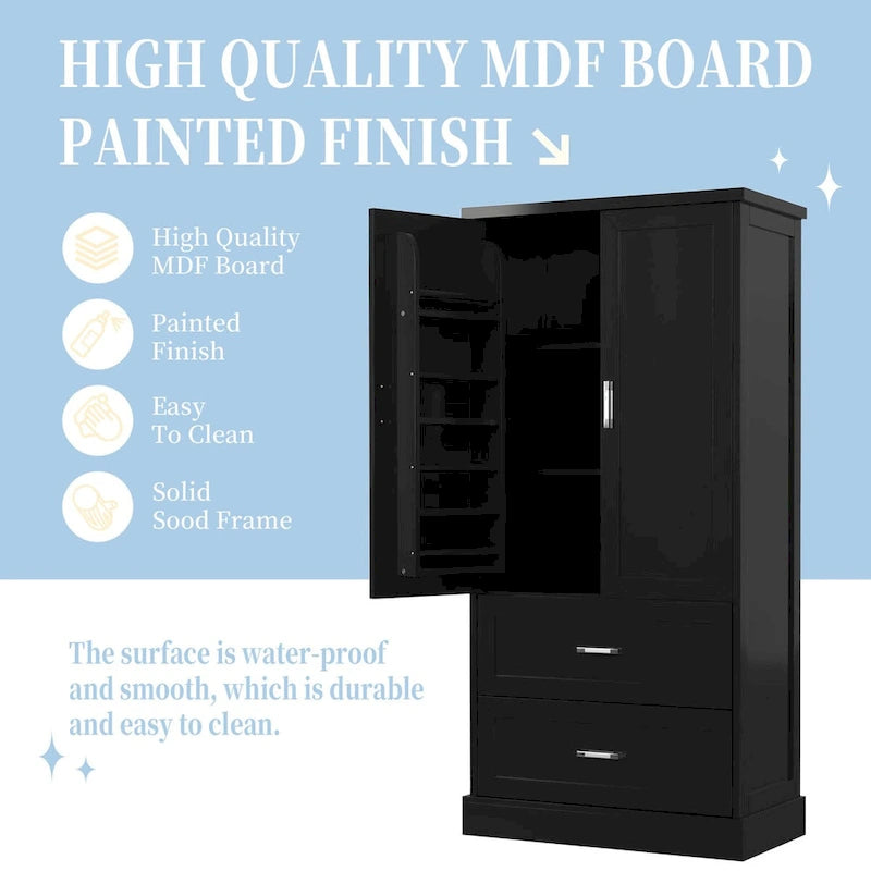 Tall Bathroom Storage Cabinet with Two Doors and Drawers