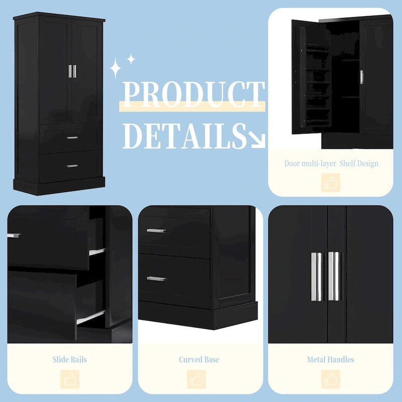 Tall Bathroom Storage Cabinet with Two Doors and Drawers
