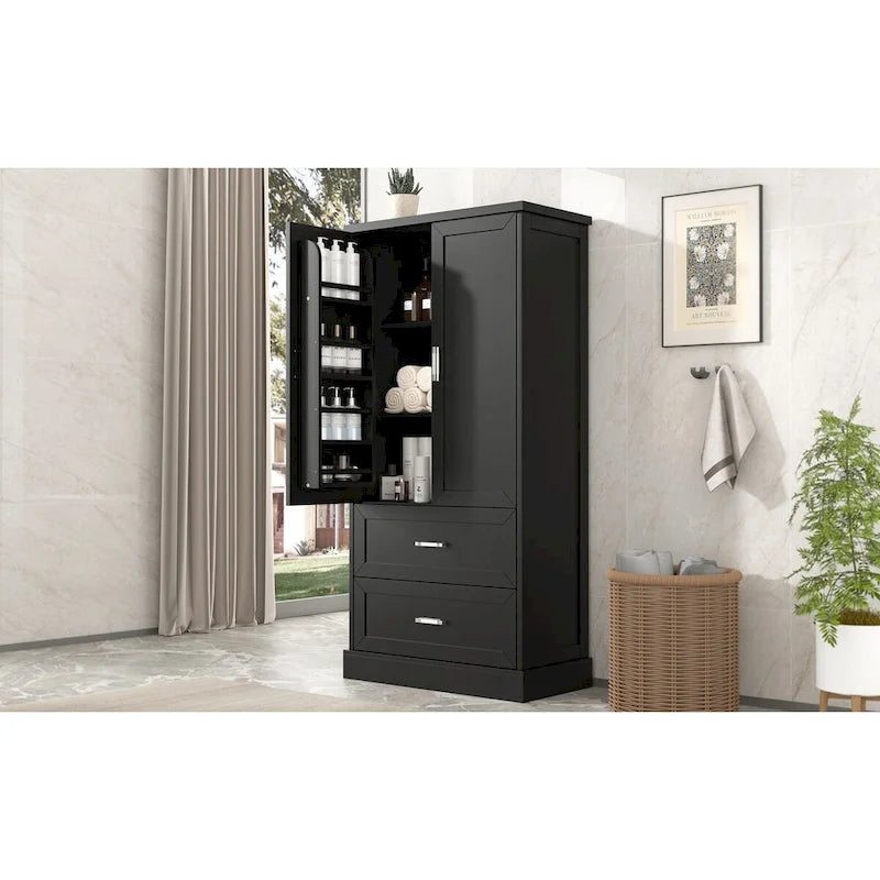 Tall Bathroom Storage Cabinet with Two Doors and Drawers