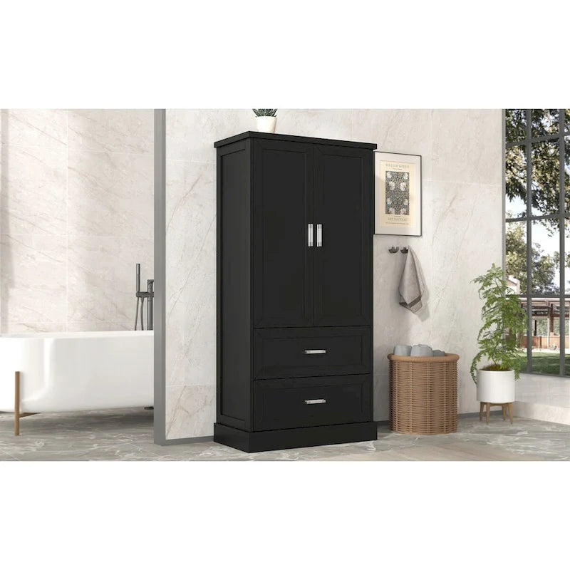 Tall Bathroom Storage Cabinet with Two Doors and Drawers