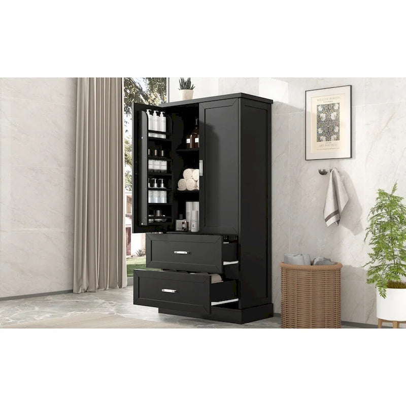 Tall Bathroom Storage Cabinet with Two Doors and Drawers
