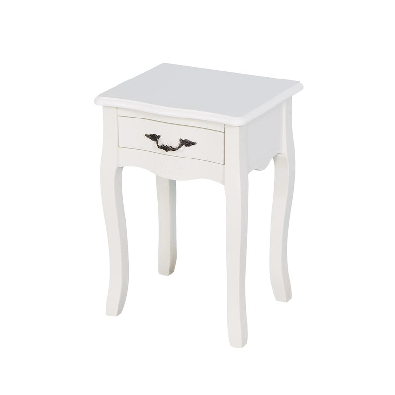 White 2-Tier Nightstand with Drawer and Curved Legs