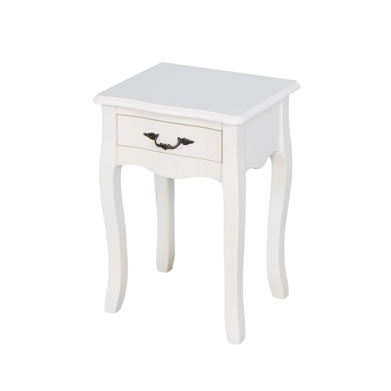White 2-Tier Nightstand with Drawer and Curved Legs