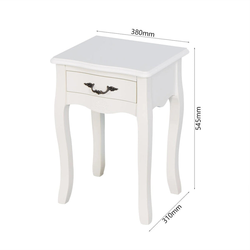 White 2-Tier Nightstand with Drawer and Curved Legs