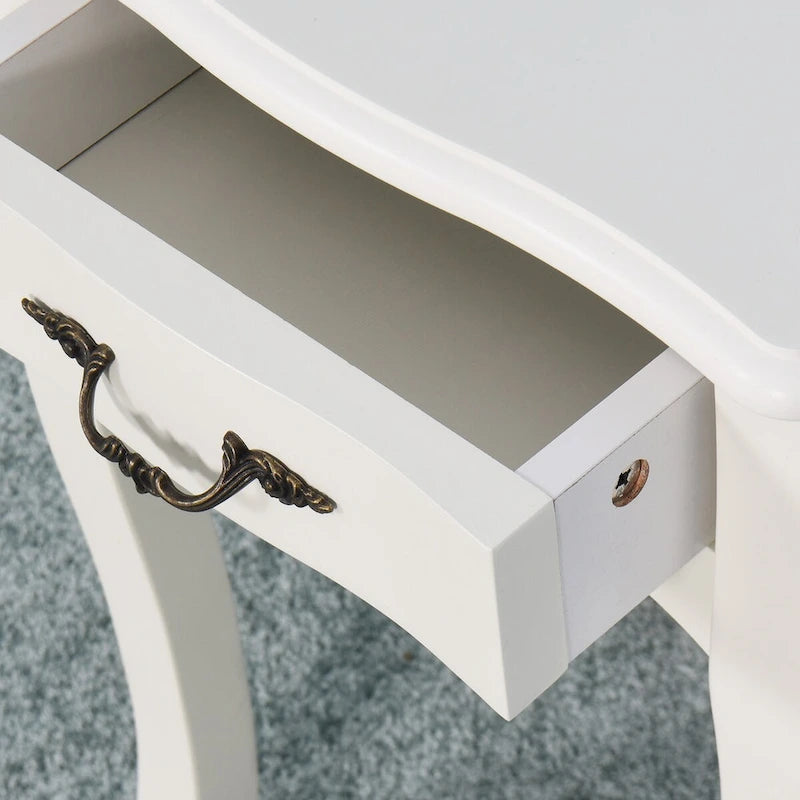 White 2-Tier Nightstand with Drawer and Curved Legs
