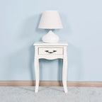 White 2-Tier Nightstand with Drawer and Curved Legs