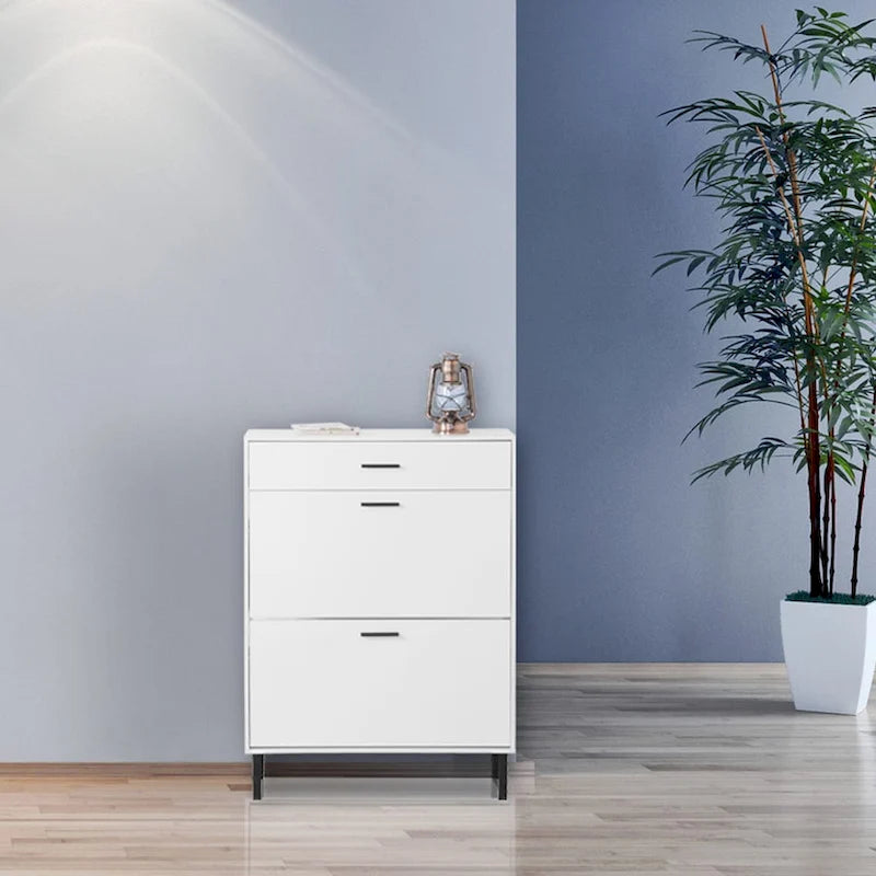 Freestanding Shoe Cabinet with 2 Flip Drawers and Metal Legs