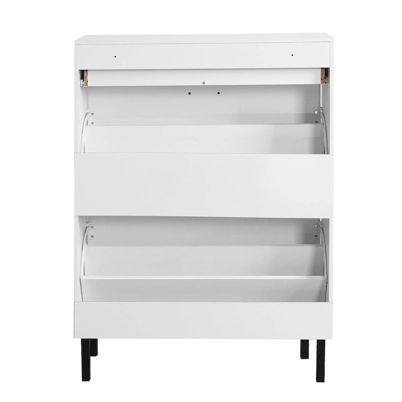 Freestanding Shoe Cabinet with 2 Flip Drawers and Metal Legs