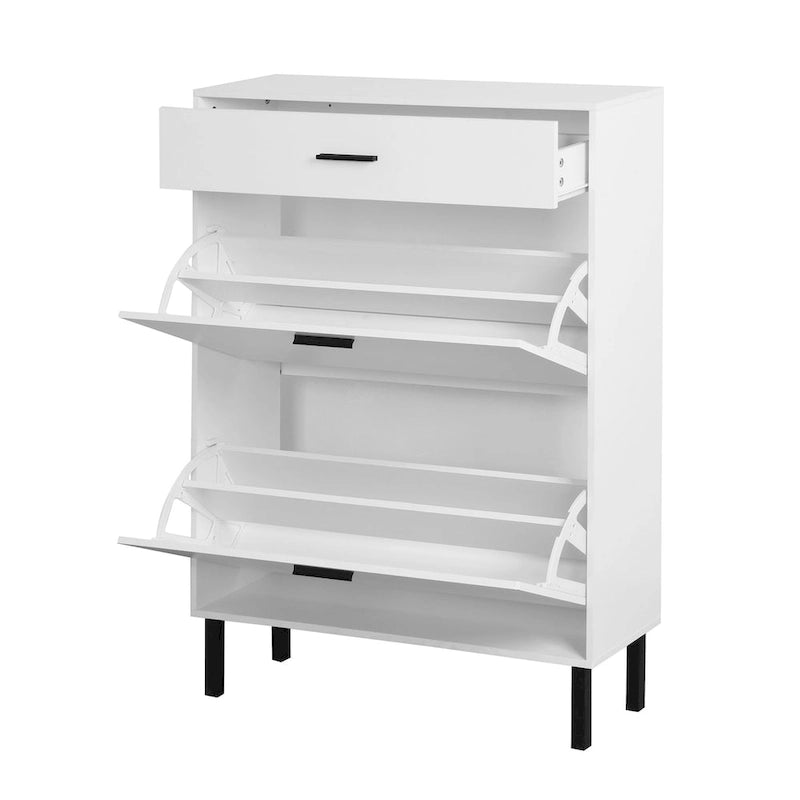 Freestanding Shoe Cabinet with 2 Flip Drawers and Metal Legs