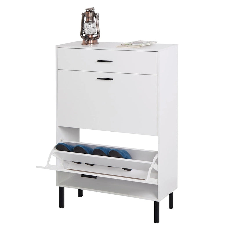 Freestanding Shoe Cabinet with 2 Flip Drawers and Metal Legs