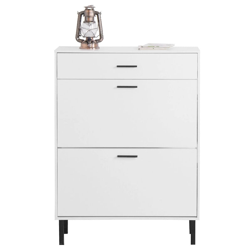 Freestanding Shoe Cabinet with 2 Flip Drawers and Metal Legs