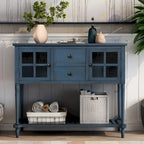 Antique Navy Wood Sideboard Console Table with Bottom Shelf