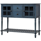 Antique Navy Wood Sideboard Console Table with Bottom Shelf