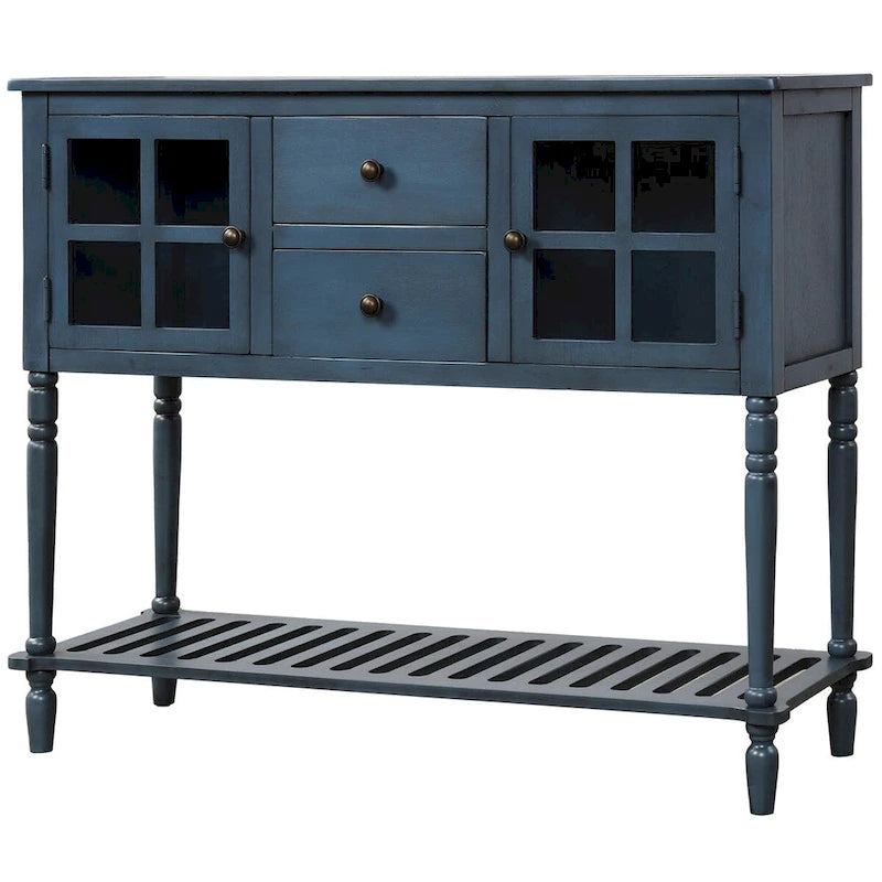 Antique Navy Wood Sideboard Console Table with Bottom Shelf