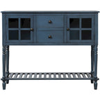 Antique Navy Wood Sideboard Console Table with Bottom Shelf
