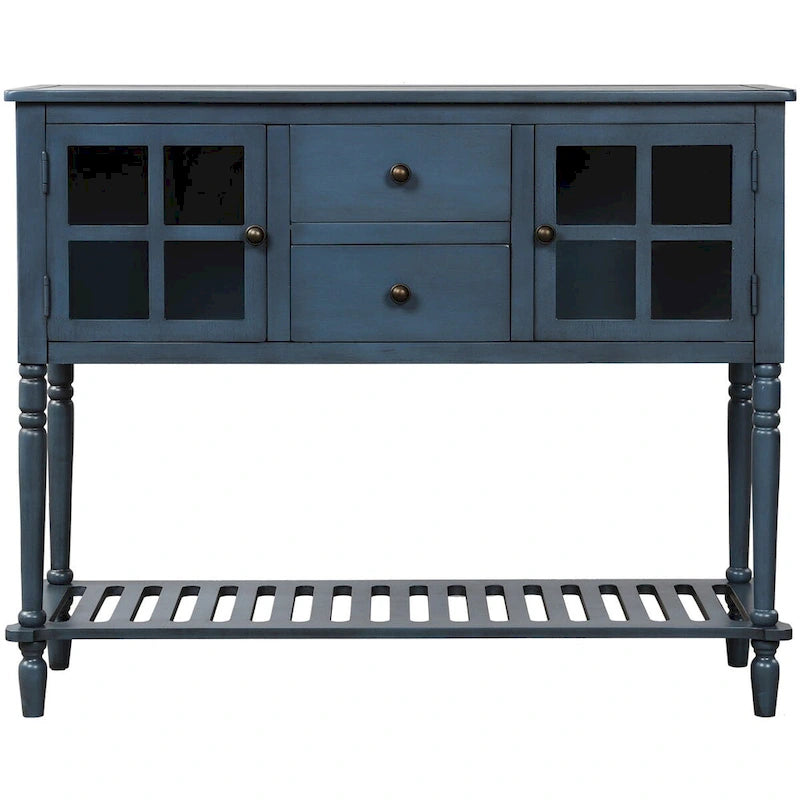 Antique Navy Wood Sideboard Console Table with Bottom Shelf
