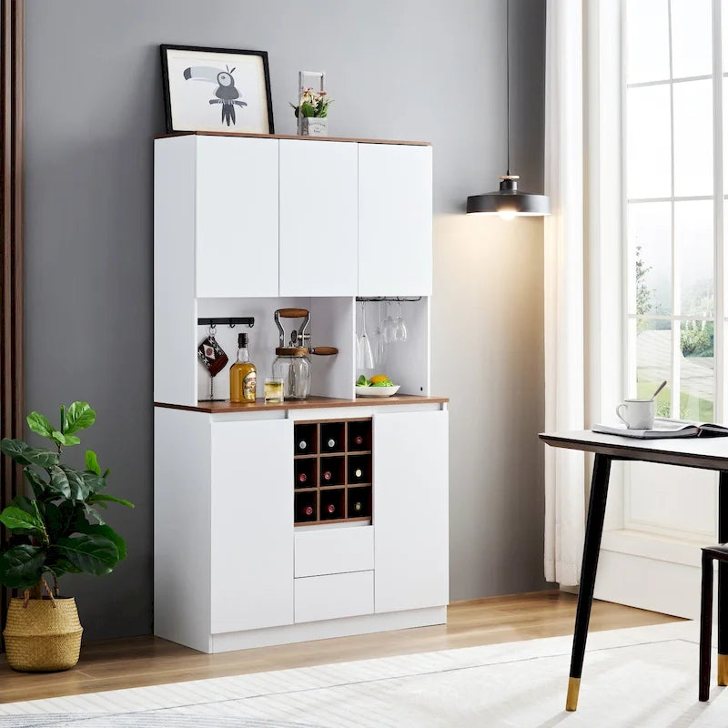 Farmhouse Coffee Bar Wine Cabinet with Charging Station