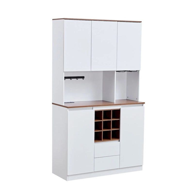 Farmhouse Coffee Bar Wine Cabinet with Charging Station