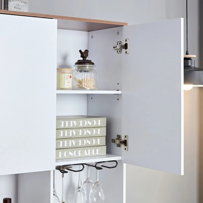Farmhouse Coffee Bar Wine Cabinet with Charging Station