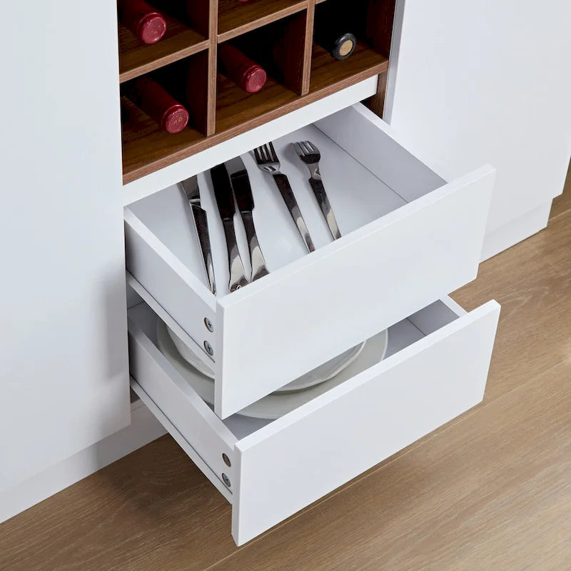 Farmhouse Coffee Bar Wine Cabinet with Charging Station