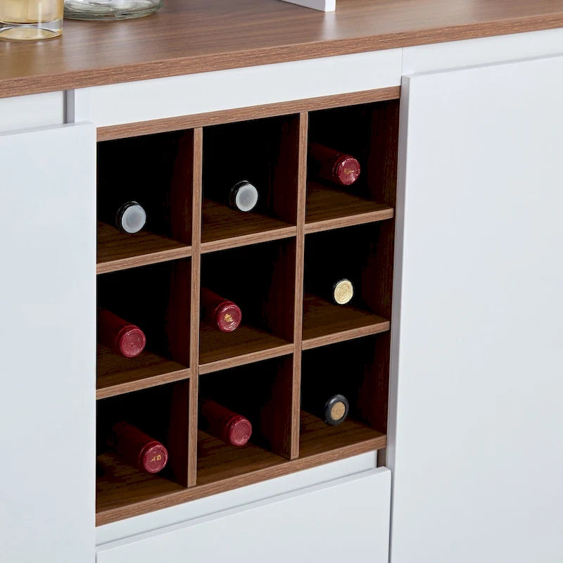 Farmhouse Coffee Bar Wine Cabinet with Charging Station