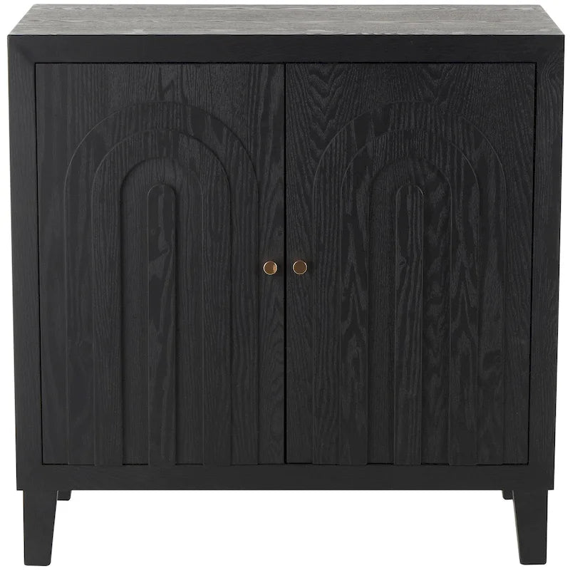 Geometric Art Deco 2-Door Storage Cabinet with Gold Knobs - Black